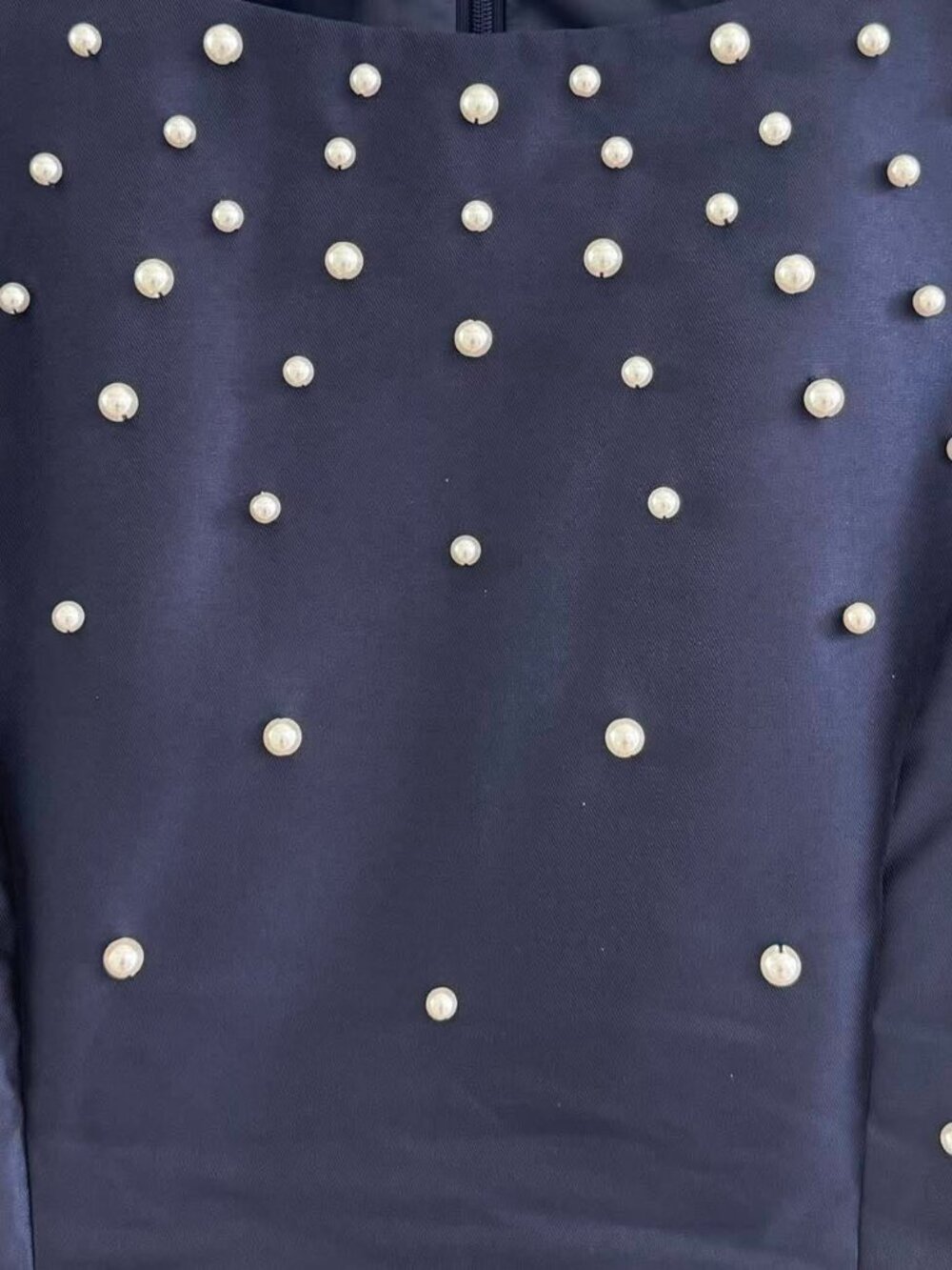 Tahari Arthur S. Levine Navy Pearl Embellished Fit & Flare Dress Size 16 - Picture 3 of 4